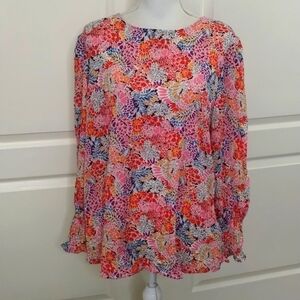 Unbranded women's XL floral flounce sleeve blouse multicolor boutique top
